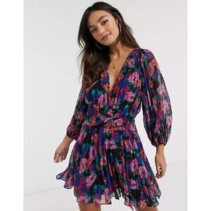 La Maison Talulah Sweet Talk Mini Dress Dark Floral Purple Size S